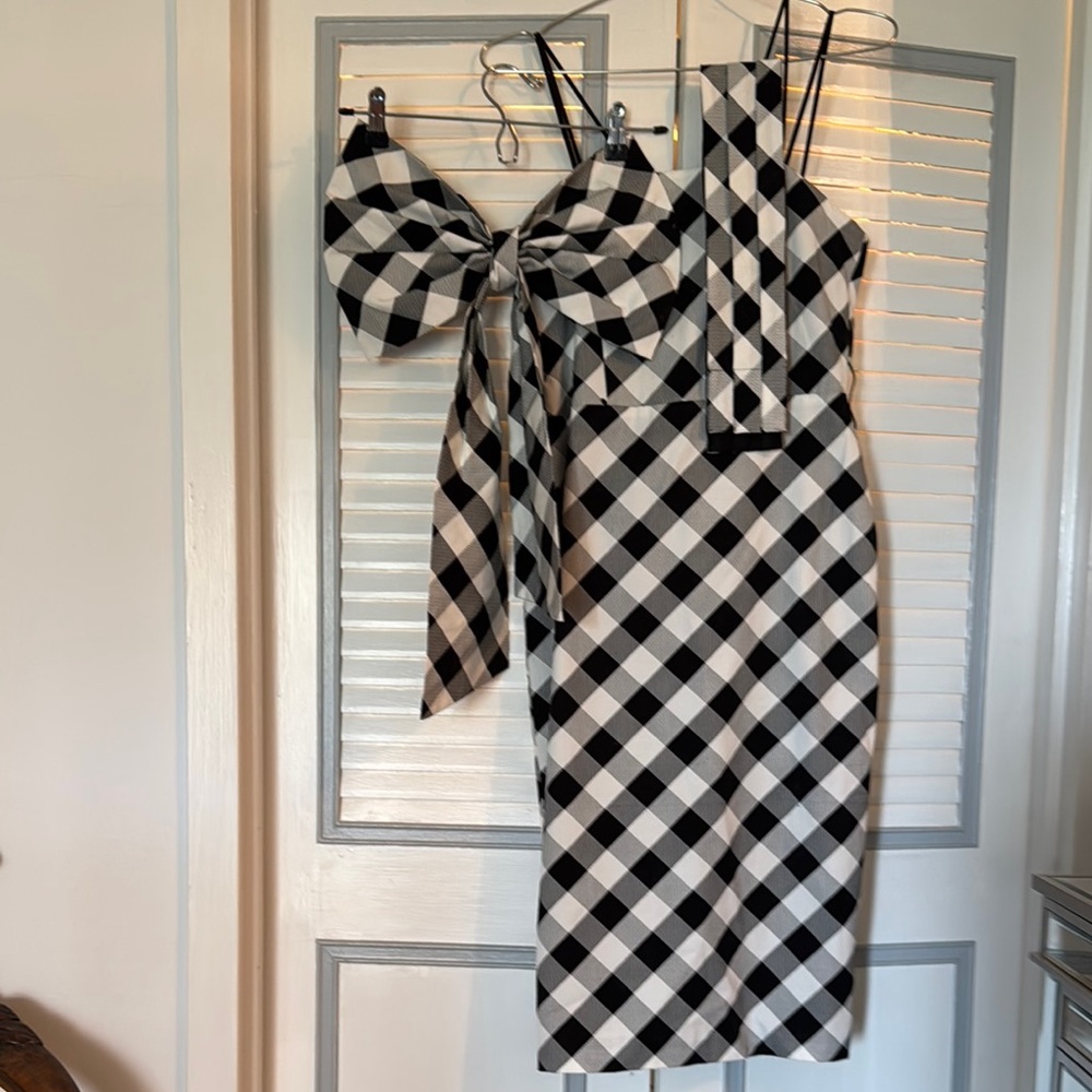 NWT White House Black Market Black and White Sheath Dress with Spaghetti Straps